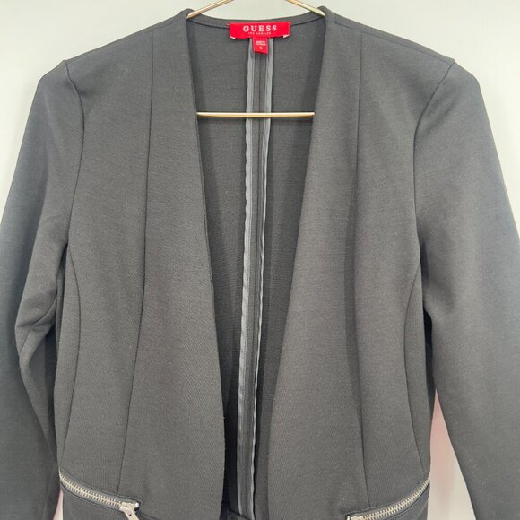 GUESS Women’s Black Open Front Blazer Jacket with Zipper Pockets - Size Small - Picture 2 of 10